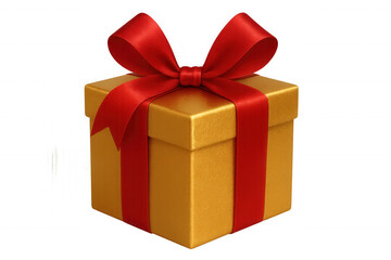 Obraz premium Elegant golden gift box tied with vibrant red ribbon, symbolizing festive moments against clean transparent setting