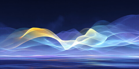 Fluid glowing shapes morphing over shimmering ocean light