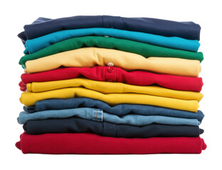 Organized folding of colorful shirts home product indoor fashion display. Cut out PNG