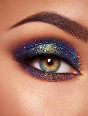 Fototapeta premium Glitter eyeshadow reflecting light on eyelids