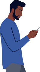 Man using smartphone in blue shirt casual style vector illustration 