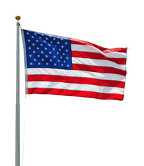 Obraz premium American flag waving in the wind outdoor setting clear blue sky symbol of freedom. Cut out PNG