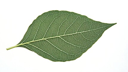 Obraz premium Single Green Leaf with Detailed Veins on White Background.