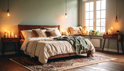 Obraz premium Cozy bedroom with warm lighting