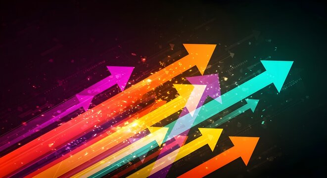 A stylized graphic of an upward pointing arrows symbolizing business development, growth, and dynamic success in a corporate or financial context.