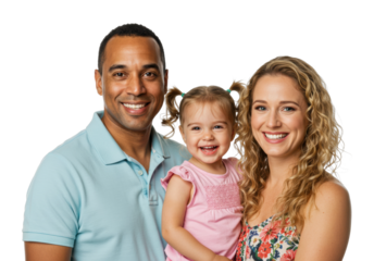 Family smiling together at home portrait in bright environment joyful moments. Cut out PNG
