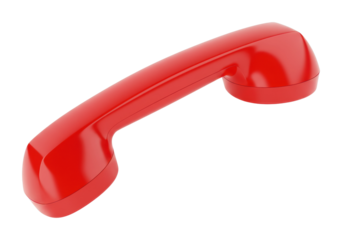 Action of using a red telephone handset for communication office environment capture technology concept. Cut out PNG