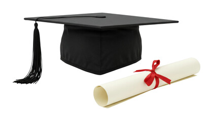 Graduation ceremony celebration school of cap and diploma studio inspirational theme. Cut out PNG