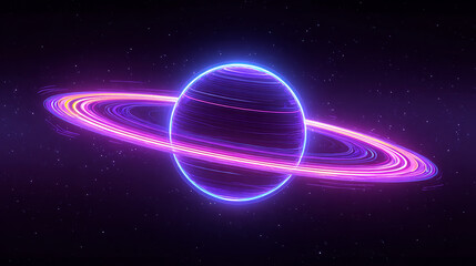 Obraz premium Futuristic planet with neon rings