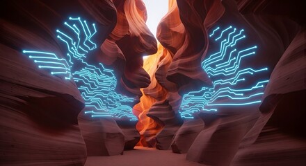 Antelope canyon with circuit board overlays digital landscape technology abstract background design concept