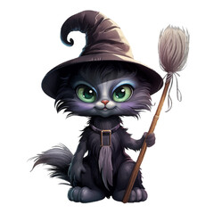 halloween witch cat with broom