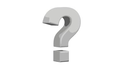 Illustration of a three dimensional question mark with a grey color scheme on a white background on transparent background