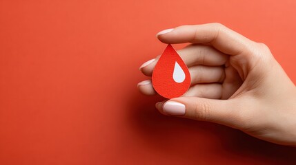 Woman holding paper blood drop promoting importance of blood donation, healthcare and medical support