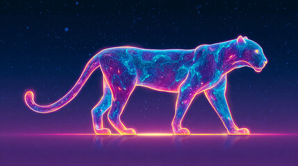 Fototapeta premium glowing panther made of neon fractals