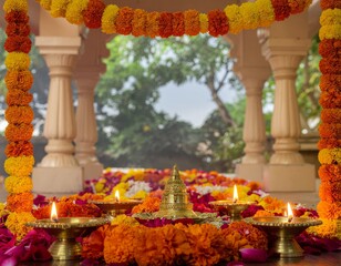 Fototapeta premium Floral decoration in a temple for a festival