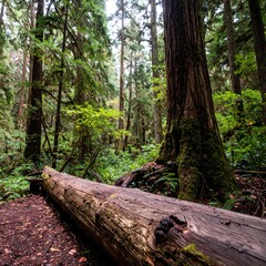 Fallen log in a dense forest