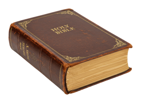 Exploring the holy bible a sacred text revealed in stunning detail library setting perspective. Cut out PNG
