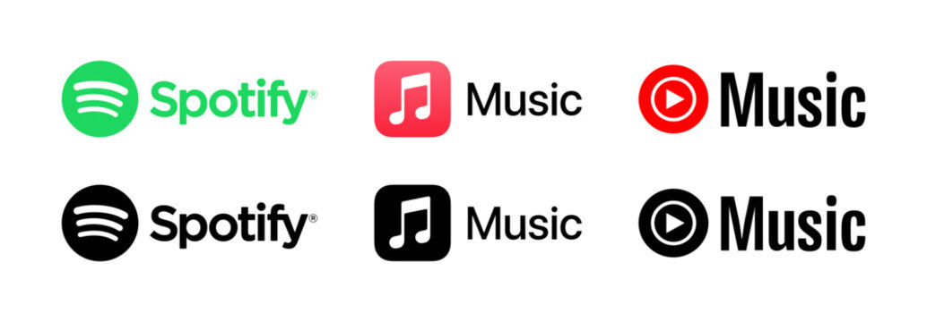 Popular music streaming servise company logo set. apple music, youtube music, spotify