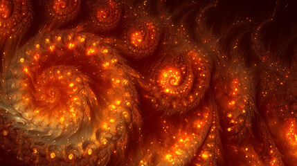 Dense fiery fractal spirals with glowing particles and flowing heat, seamless texture evoking explosive energy.