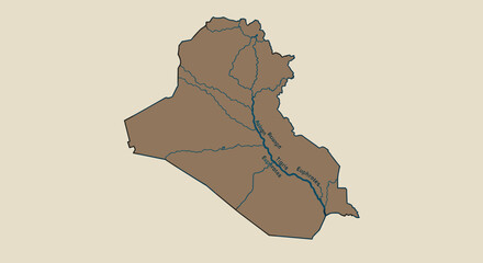 Cartographic exploration of iraq's rivers and geography middle east educational map digital art aerial perspective. Vector illustration