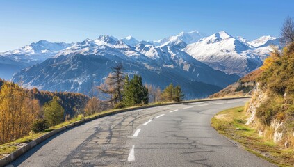 Fototapeta premium Mountain road autumn scenic drive, Alps panorama