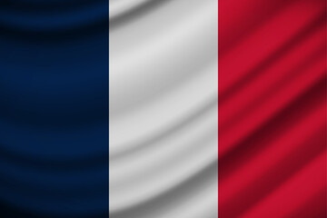 Vector flag of France. France waving flag background. Fabric textured flowing flag of France.	
