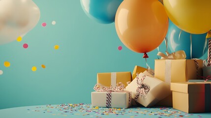 Festive Birthday Gifts and Balloons Party Scene