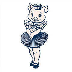 1950s retro pig girl mascot in vintage cartoon style