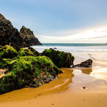 Coastal scene with rocks and sand