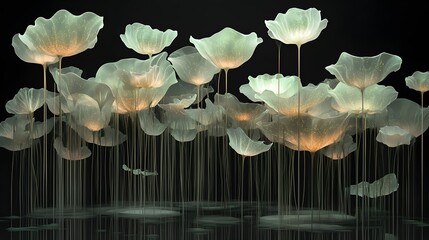 Glowing Translucent Flowers Field Night Scene