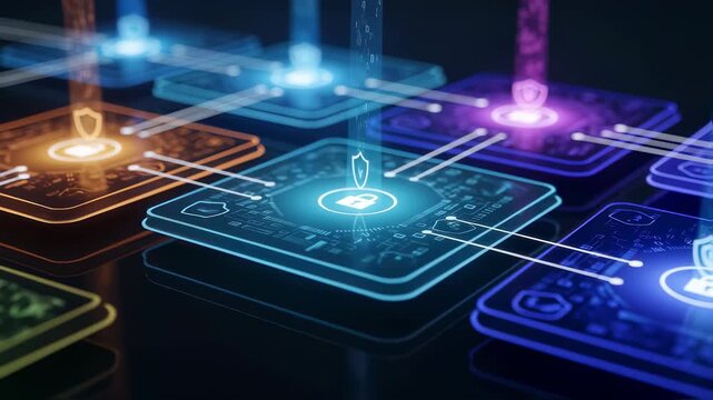 A conceptual illustration of a secure digital data processing environment featuring abstract zones or layers that represent different policy controls highlighting the enforcement