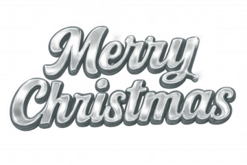 Silver merry christmas lettering celebrating winter holiday season on a transparent background, perfect for festive designs