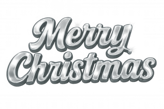 Silver merry christmas lettering celebrating winter holiday season on a transparent background, perfect for festive designs