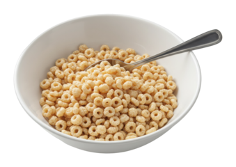 Enjoying breakfast cereal kitchen table food bright indoor environment top healthy eating concept. Cut out PNG