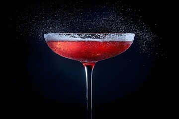 Red Cocktail Drink Splashing in Glass, Bubbly Beverage, Sugary Rim