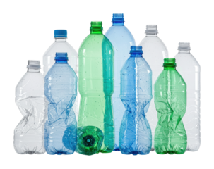 Recycling initiative for plastic bottles urban area studio environment environmental awareness. Cut out PNG