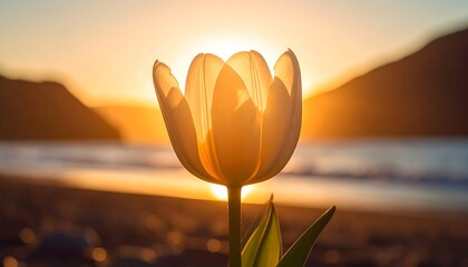 Sunrise tulip on a beach