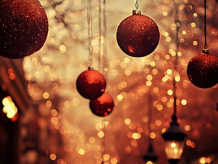 Sparkling Red Christmas Ornaments Festive Background