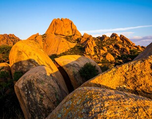 Sunrise view of rocky peaks