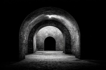 Dark arched tunnels, brick, light