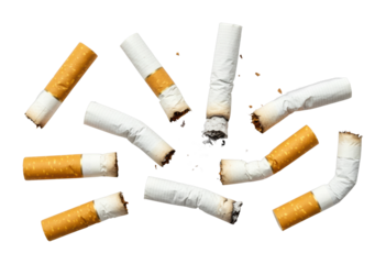 Butts littering urban streets environmental impact waste management city aerial. Cut out PNG