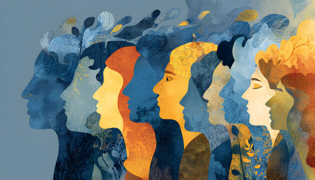 Group of neurodivergent people ask for rights. Diversity: behavioral, emotional and psychological. Emotional Self Care abstract concept to avoid mental disorder. World mental health day. 8 persons.