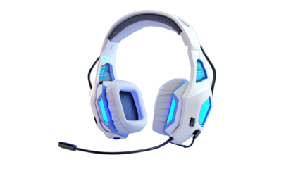 White gaming headset with blue accents