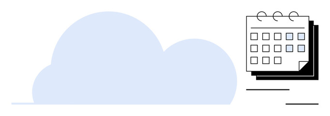 Cloud and calendar represent digital organization, scheduling, data storage, and time management. Ideal for productivity, workflow, planning, cloud services, digital tools office work simple flat