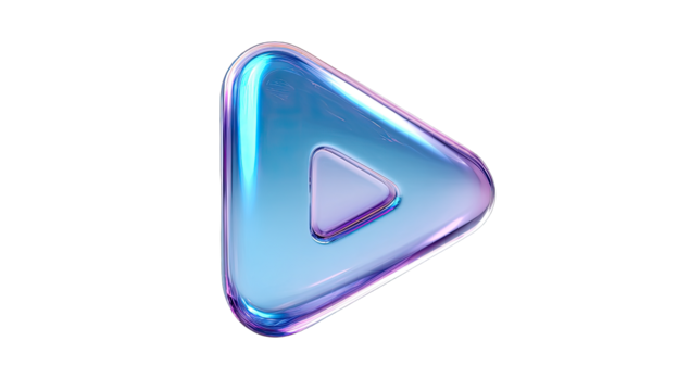 Play button, iridescent, 3D