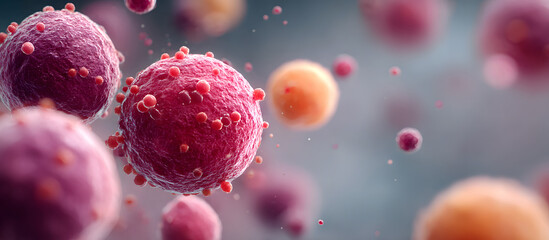 Rendering of a 3D concept for an oncology treatment that kills cancer cells isolated pastel background Copy space