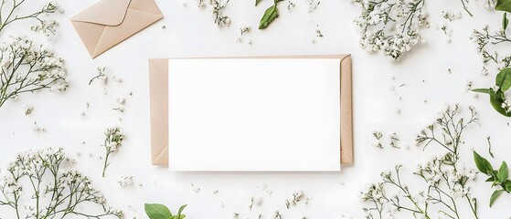 Elegant White Flowers and Blank Card Mockup