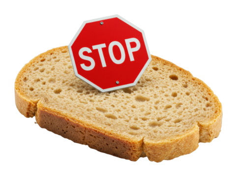 Creative stop sign on bread food art kitchen environment playful concept unique perspective for attention. Cut out PNG