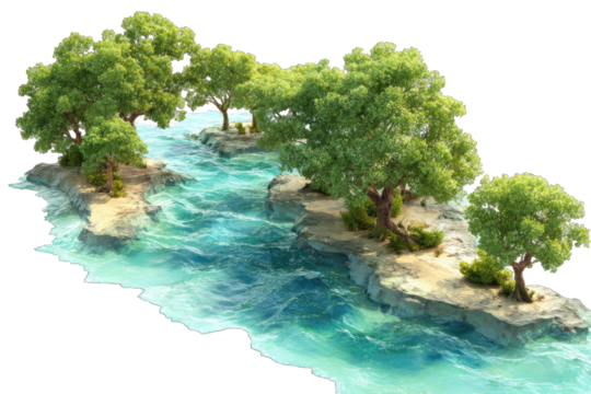 Lush river flowing through a tropical island