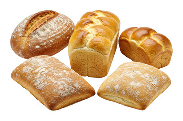 Fototapeta premium Baking fresh bread loaves kitchen food warm atmosphere top-down culinary art. Cut out PNG